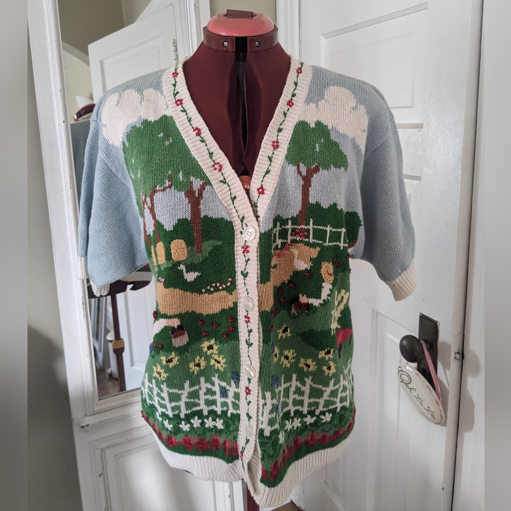 Vintage Susan Bristol 1995 button up sweater size medium cottage core garden